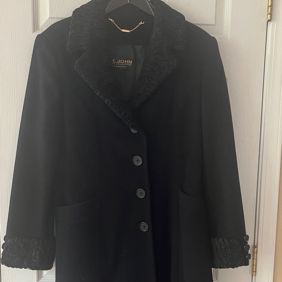 St. John Black Maxi Cashmere Coat Collection Sz 14 - Picture 7 of 11